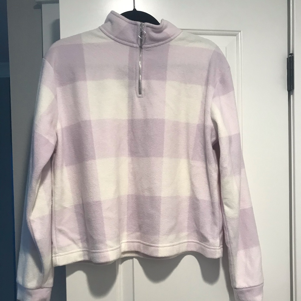 plaid crewneck with zipper detail